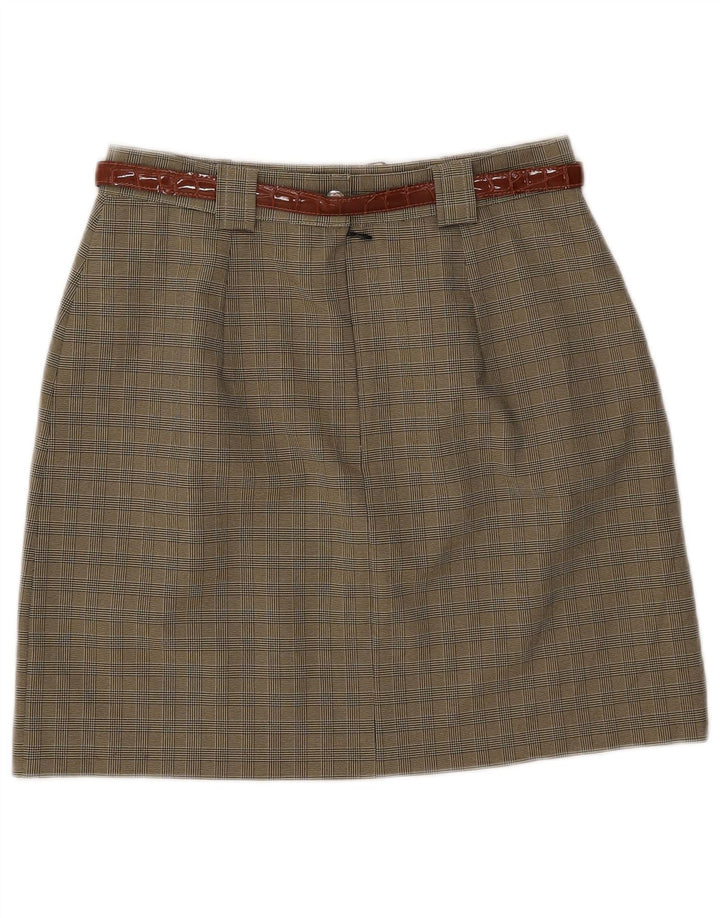 Gonna a trapezio da donna vintage IT 46 grande W28 poliestere a quadri kaki