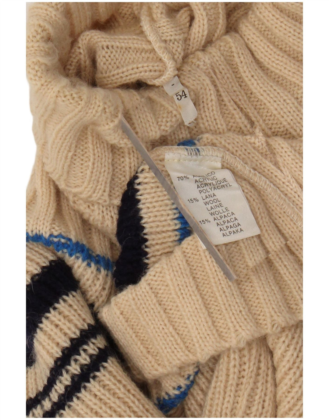 Maglione maglione collo alto da donna VINTAGE UK 12 Acrilico a righe beige medio