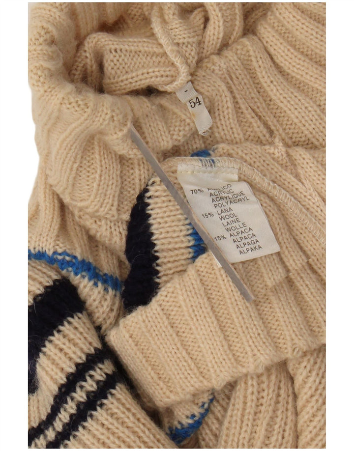 Maglione maglione collo alto da donna VINTAGE UK 12 Acrilico a righe beige medio