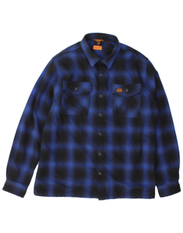 Camicia da uomo in flanella da boscaiolo Superdry XL in poliestere a quadri blu navy