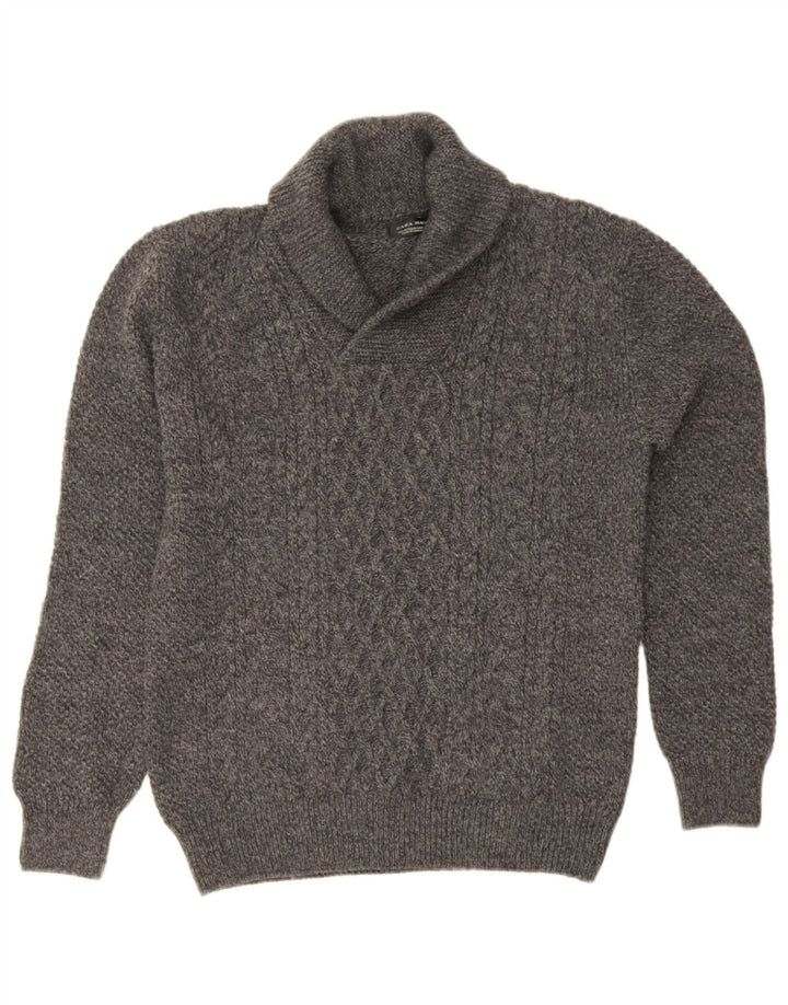 Maglione Zara da uomo con collo a scialle in acrilico chiazzato grigio medio