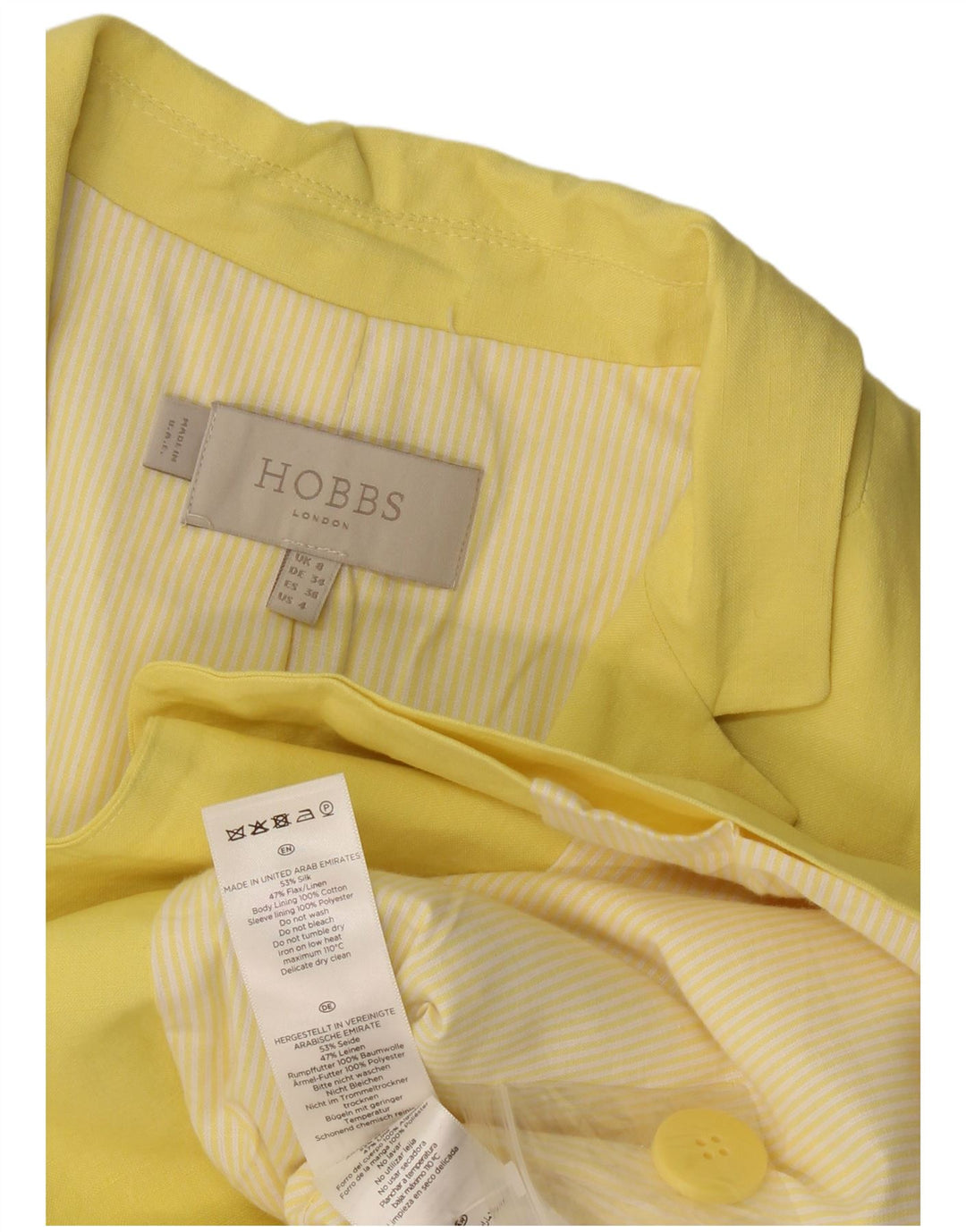 Giacca blazer da donna a 1 bottone Hobbs UK 8 piccola seta gialla