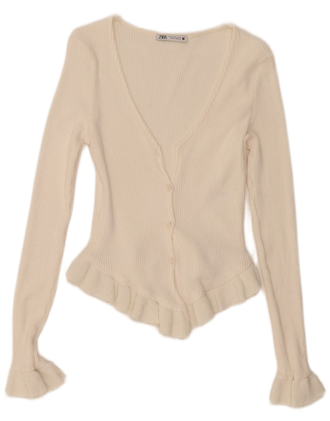 Maglione cardigan corto da donna Zara UK 12 Cotone beige medio
