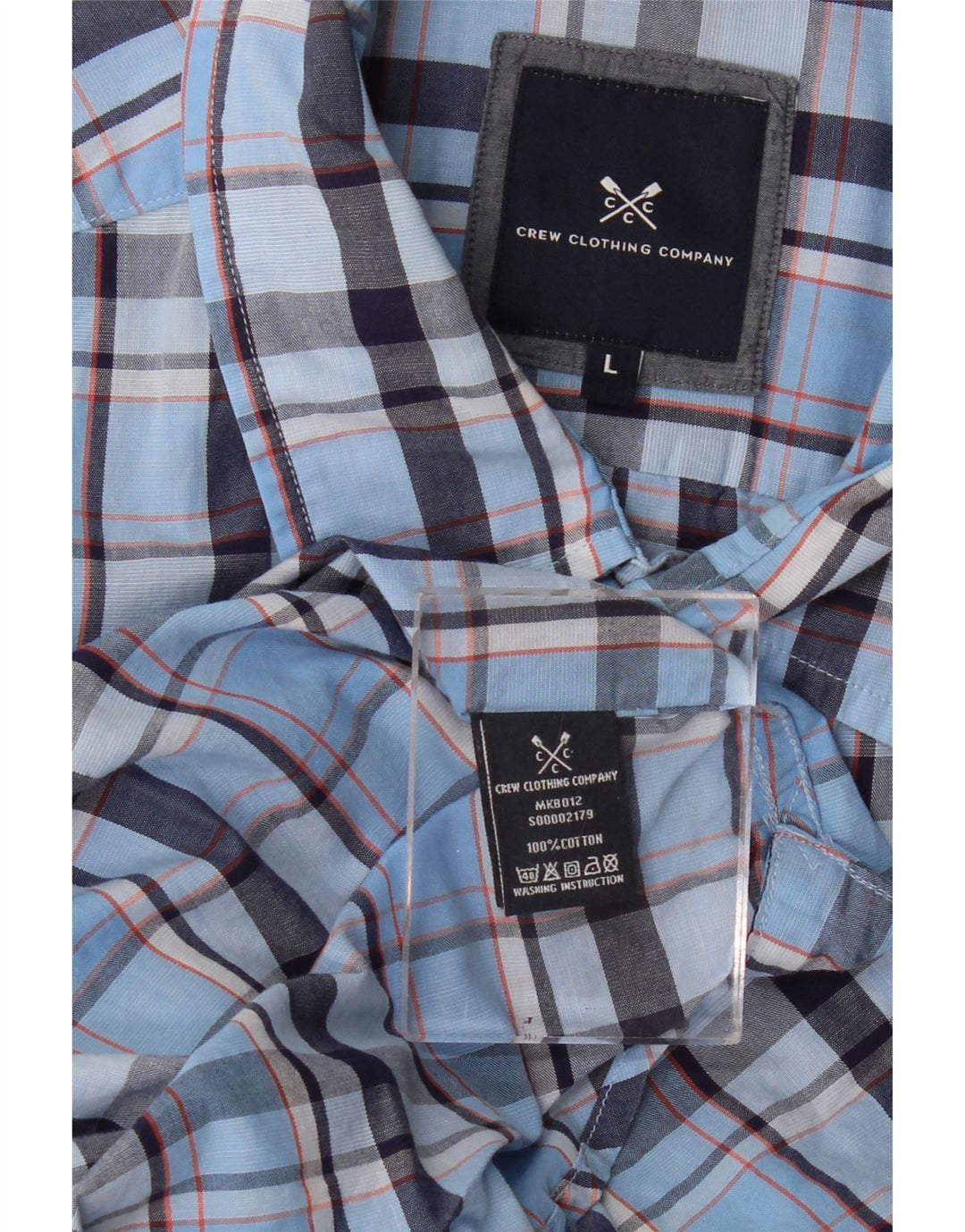 CREW CLOTHING Camicia da uomo a maniche corte in cotone a quadri blu grandi