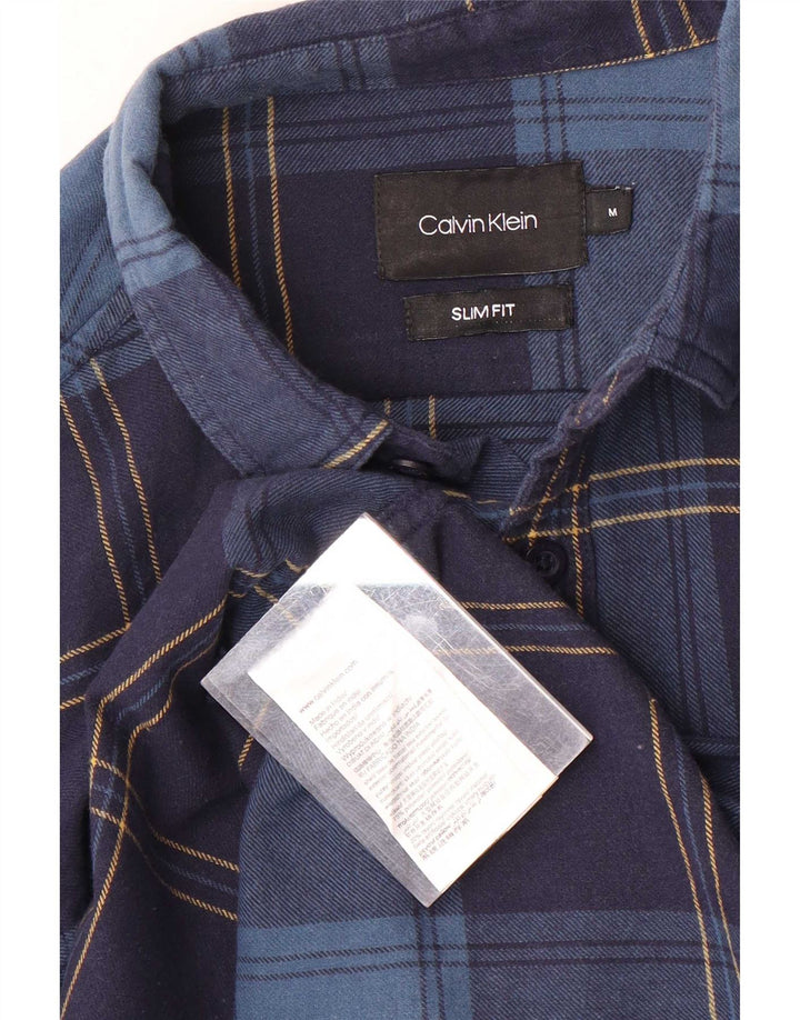 Camicia in flanella slim fit da uomo Calvin Klein poliestere scozzese medio blu navy