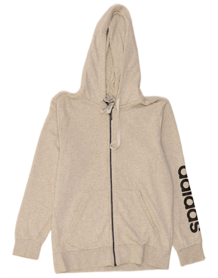 Maglione con cappuccio e zip grafica da uomo ADIDAS in cotone grigio medio