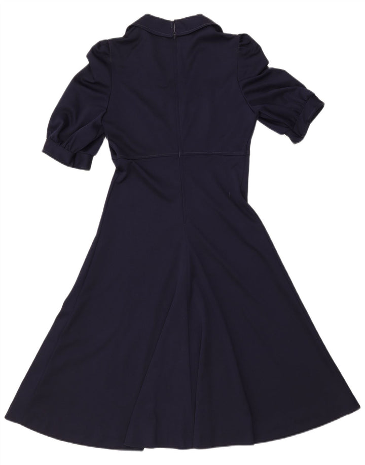 Abito a trapezio da donna VINTAGE UK 8 piccolo poliestere blu navy