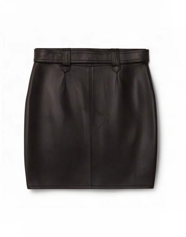 Vintage Womens Mini Leather Skirt Large W34 Black