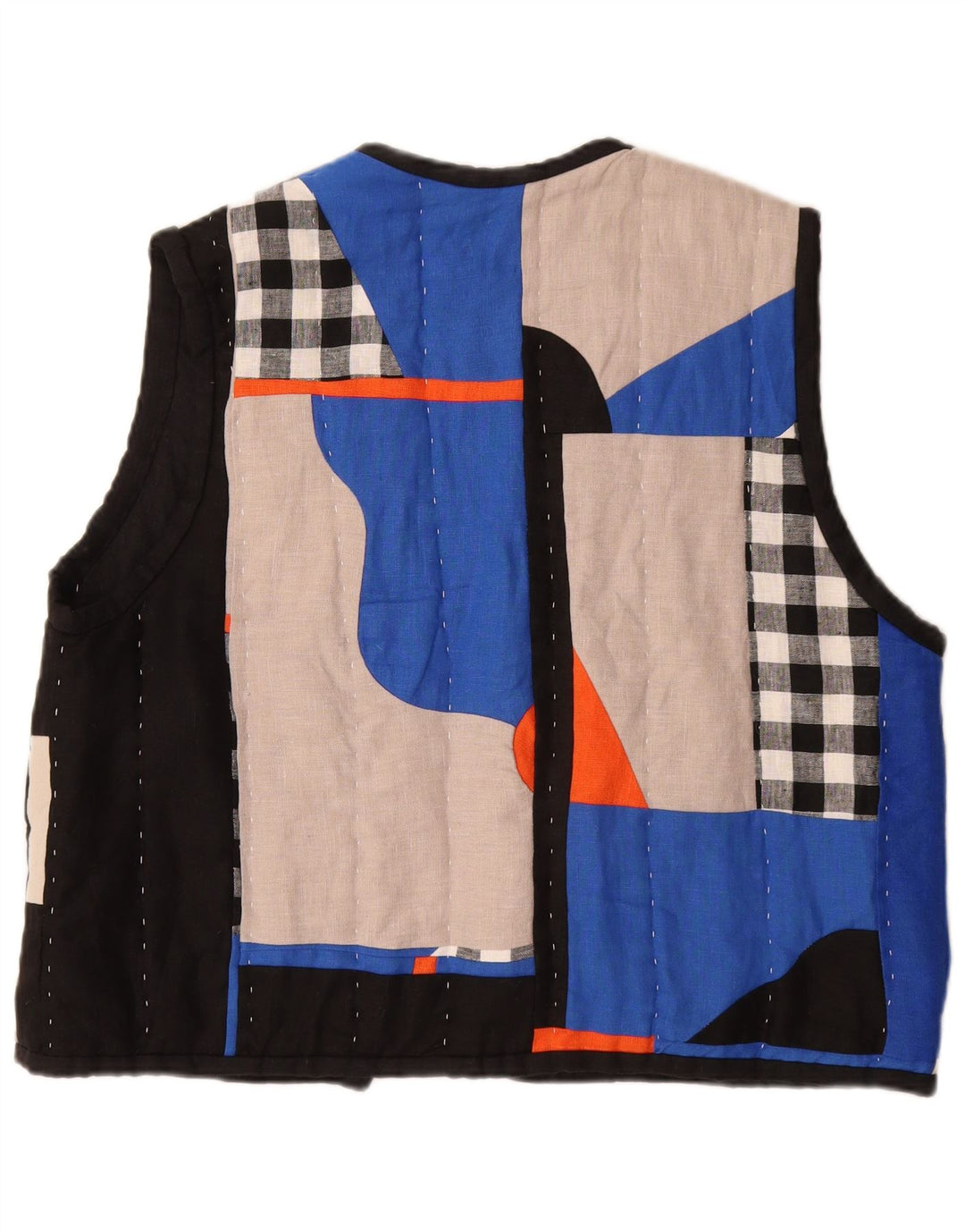 Mossom Gilet trapuntato aperto fatto a mano da donna UK 18 XL Patchwork multicolore