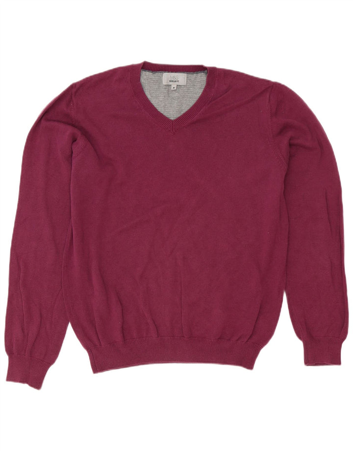 Maglione da uomo Marks & Spencer vestibilità regolare con scollo a V cotone viola medio