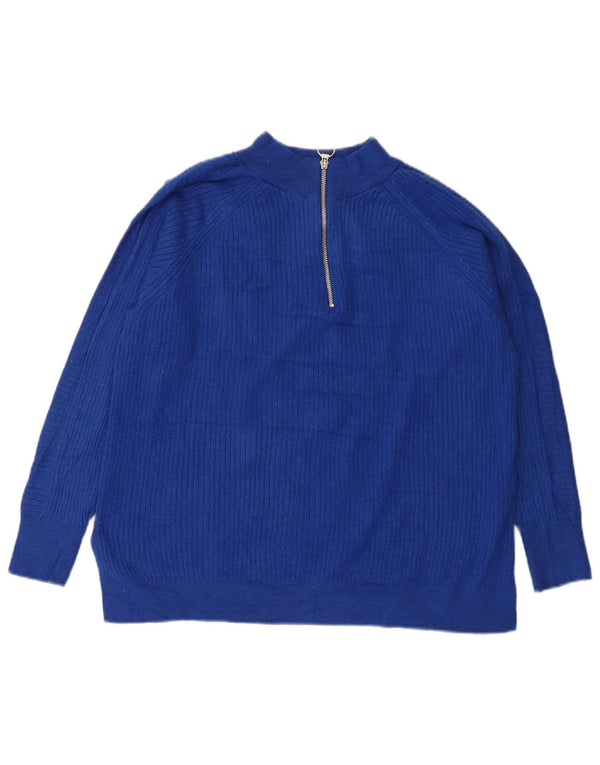 Maglione da donna Marks & Spencer con zip e collo UK 16 grande viscosa blu