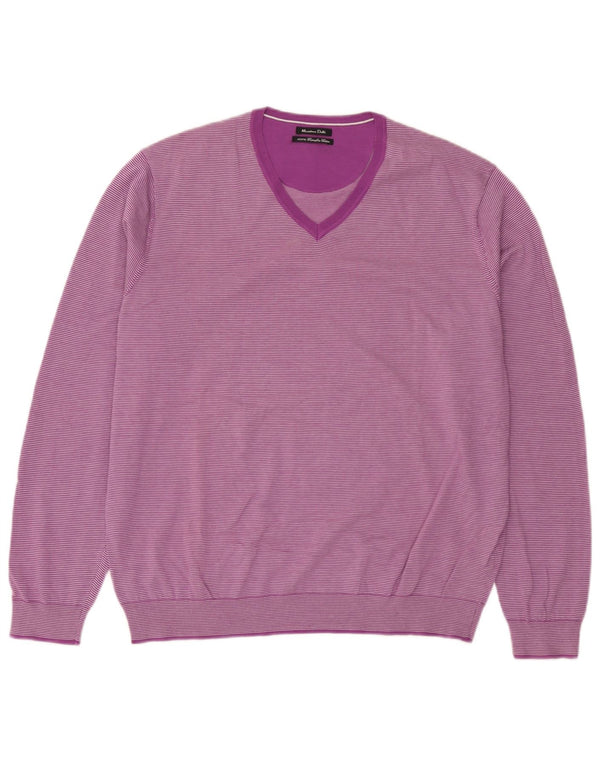 Massimo Dutti Maglione da uomo con scollo a V XL in cotone a righe viola