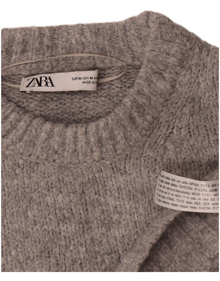 Maglione girocollo oversize da donna Zara UK 14 Acrilico grigio medio