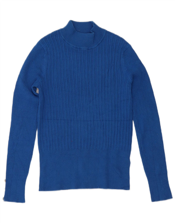 Maglione maglione a collo alto da donna Marks & Spencer UK 10 piccolo in viscosa blu