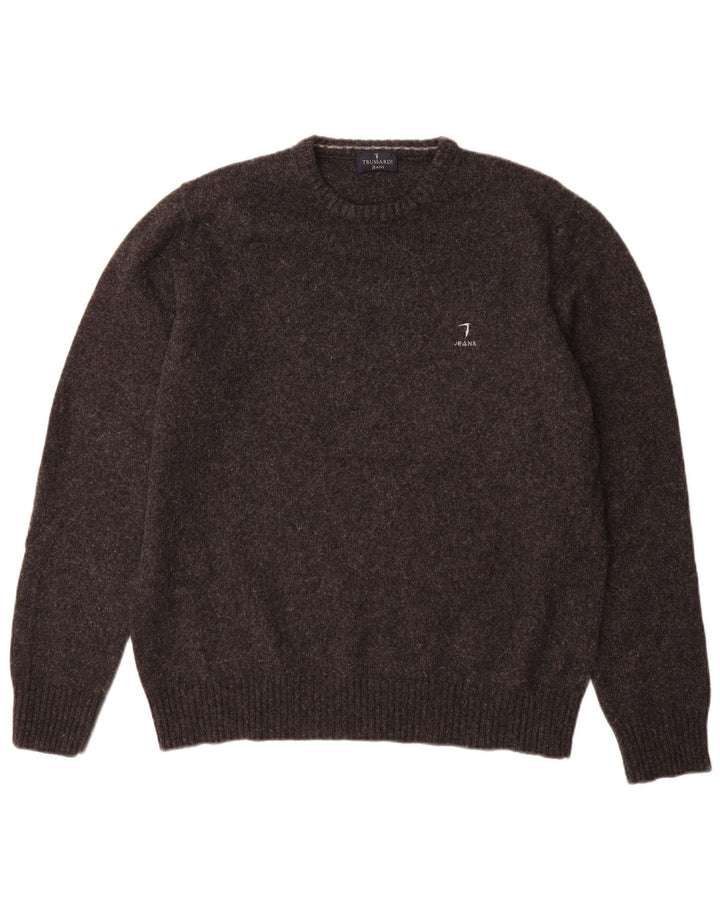 Maglione Uomo Girocollo Trussardi Jeans Large in Lana Grigia