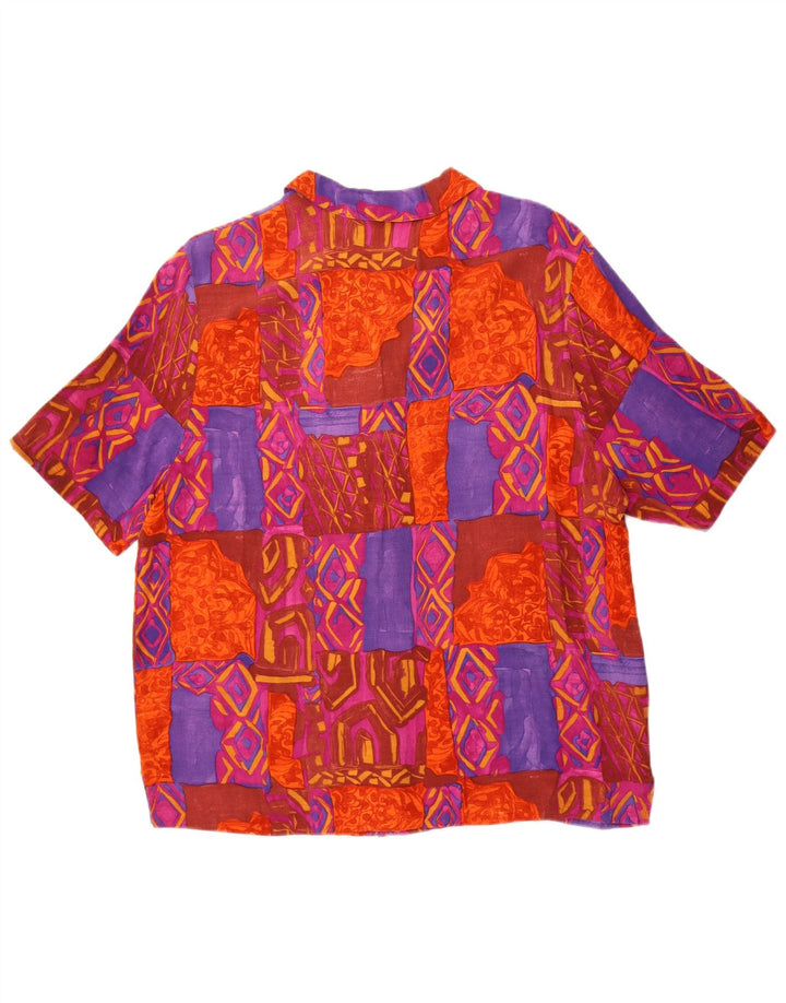 Camicetta vintage da donna a maniche corte UK 18 XL Patchwork multicolore