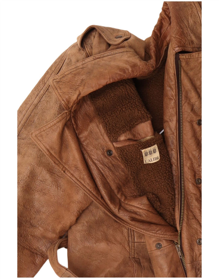 Giacca in pelle militare da uomo VINTAGE UK 42 XL Beige