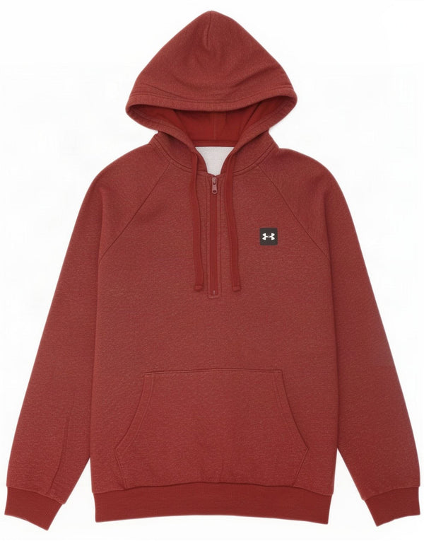 Under Armour Mens Zip Neck Hoodie Jumper Large Maroon Flecked Cotton