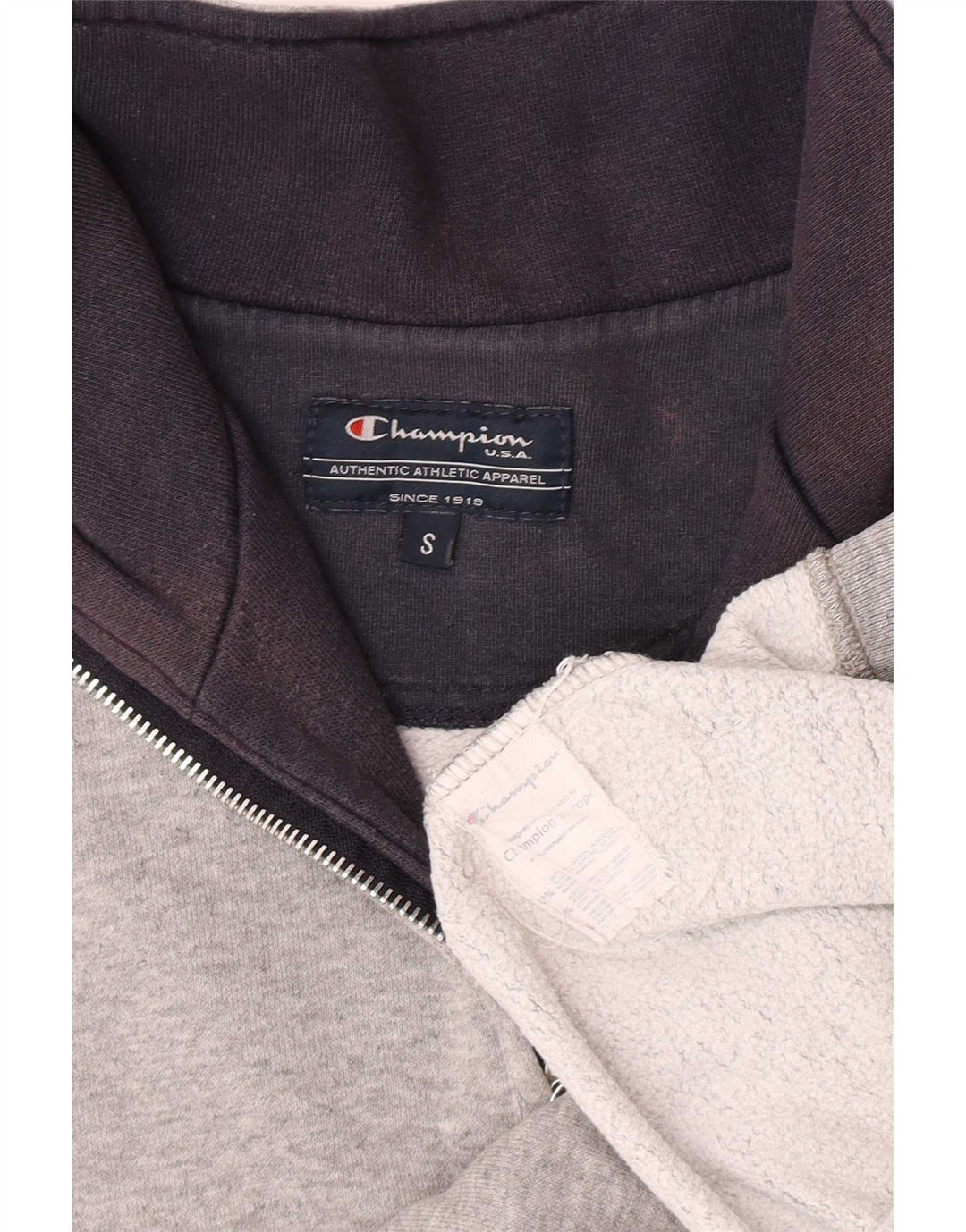 Felpa Champion da uomo con grafica con zip e collo, piccola, in cotone grigio