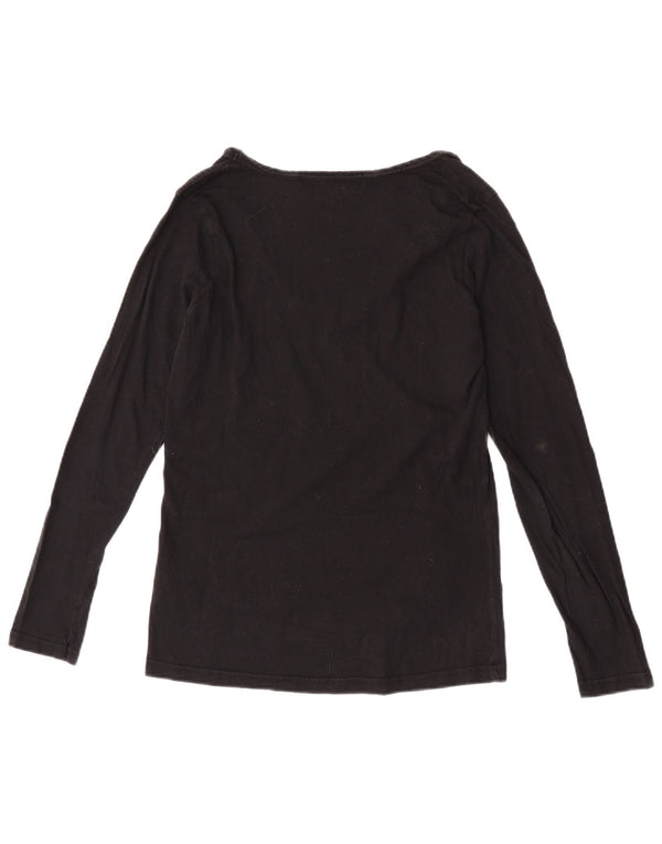 Desigual Donna Graphic Top Manica Lunga UK 14 Grande Cuore di Cotone Nero