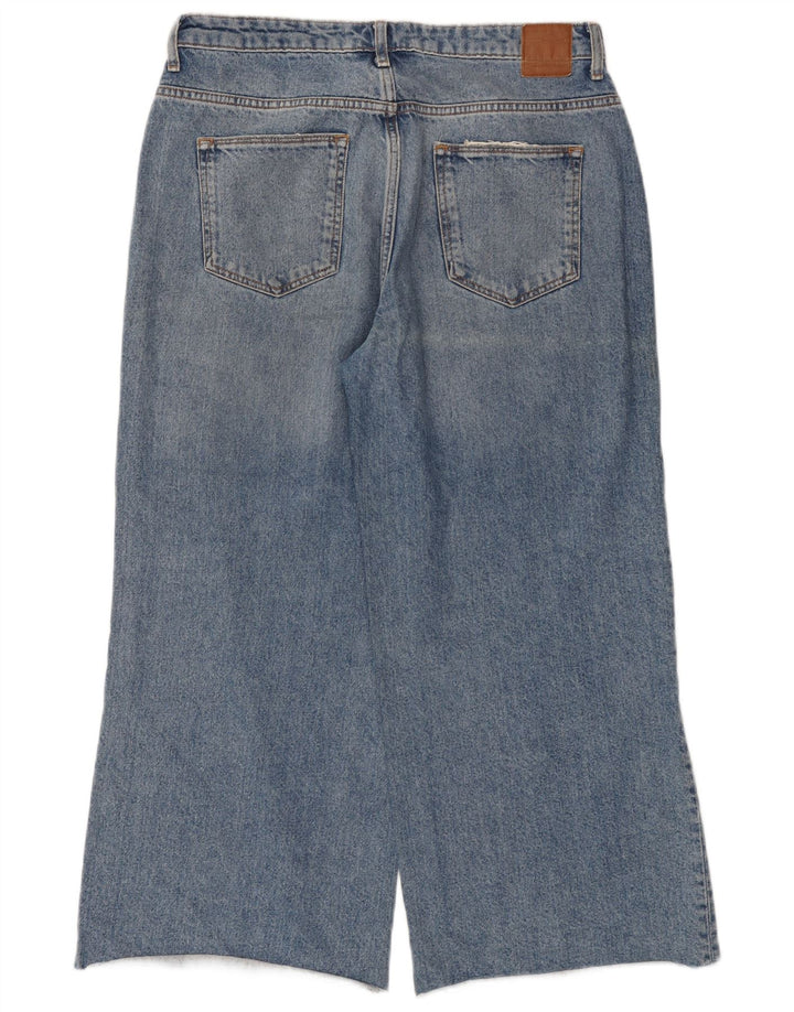 Jeans ZARA da donna a gamba larga con taglio invecchiato EU 40 medio W30 L25 blu