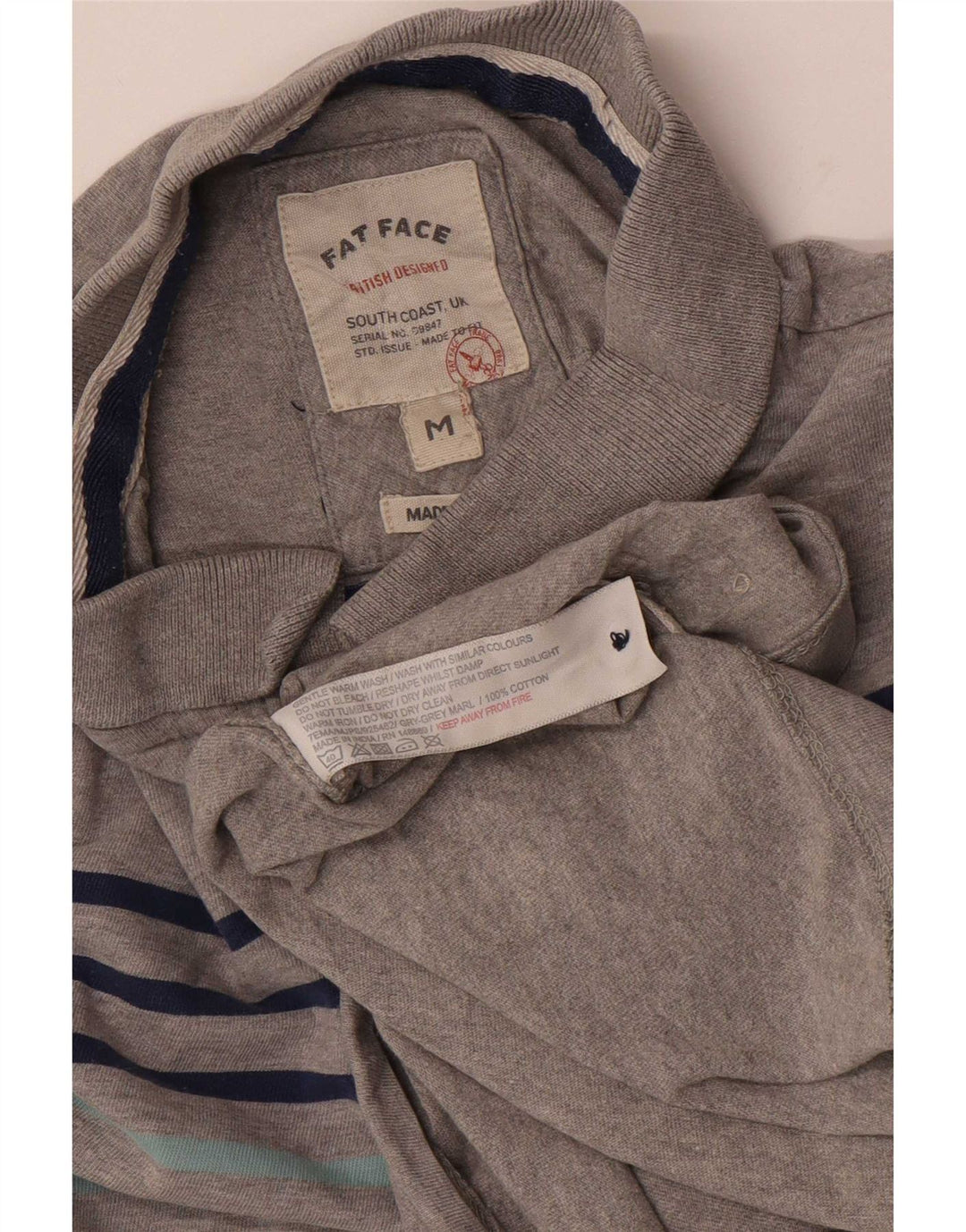 Polo da uomo Fat Face in cotone a righe grigio medio
