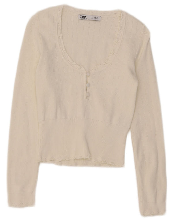 Maglione corto con scollo a barca da donna Zara UK 8 piccolo in viscosa bianca