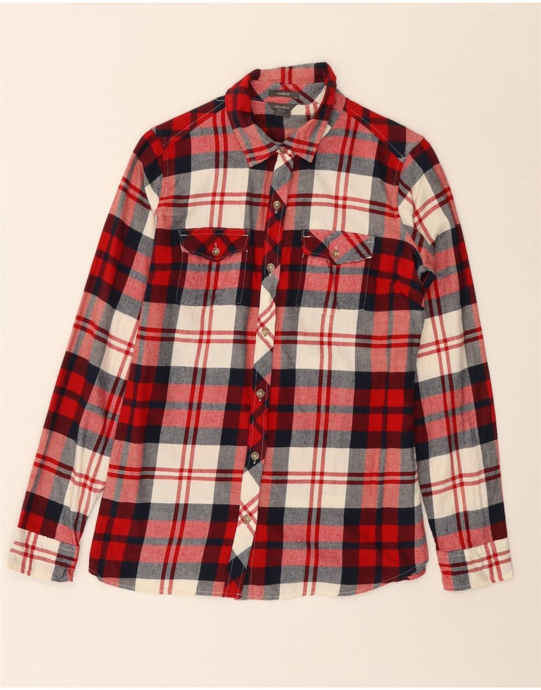EDDIE BAUER Womens Classic Fit Flannel Shirt UK 10 Small Red Check Cotton