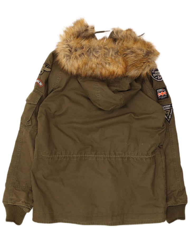 Giacca parka da uomo con cappuccio Superdry UK 38 cotone kaki medio