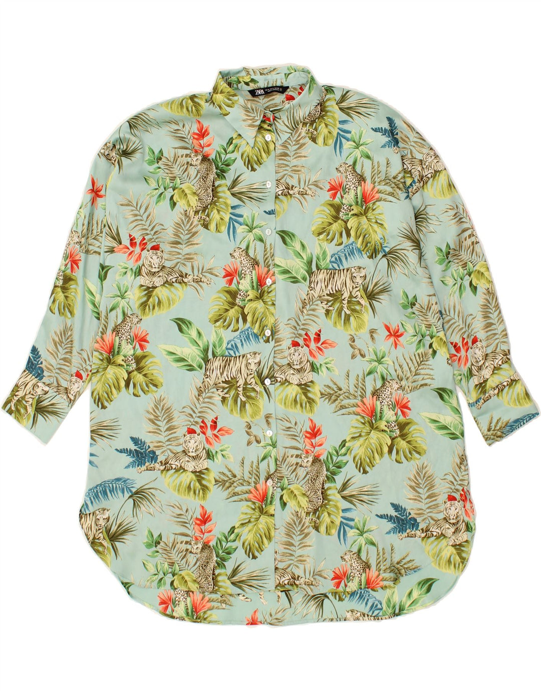 ZARA Womens Shirt Dress UK 14 Medium Blue Floral Polyester Vintage Zara and Second-Hand Zara from Messina Hembry 