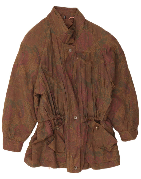 Giacca a vento oversize da donna vintage UK 20 2XL Viscosa Paisley marrone