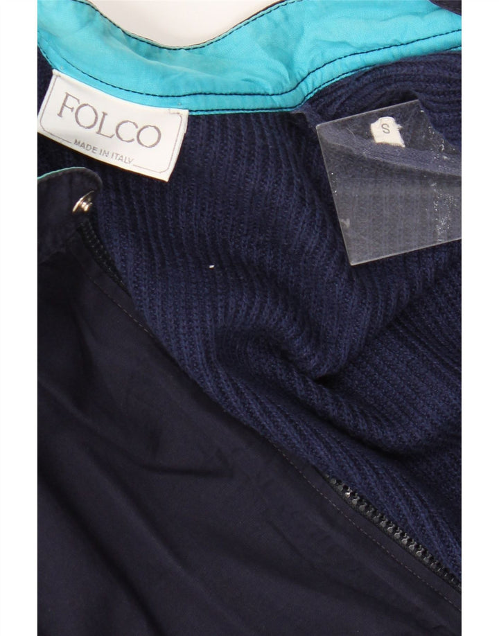 Maglione cardigan da uomo vintage piccolo in cotone blu navy