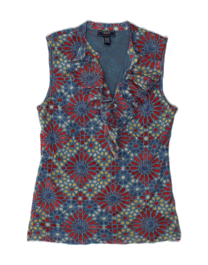 CHAPS Womens Sleeveless Blouse Top UK 12 Medium Blue Fair Isle Polyester Vintage Chaps and Second-Hand Chaps from Messina Hembry 