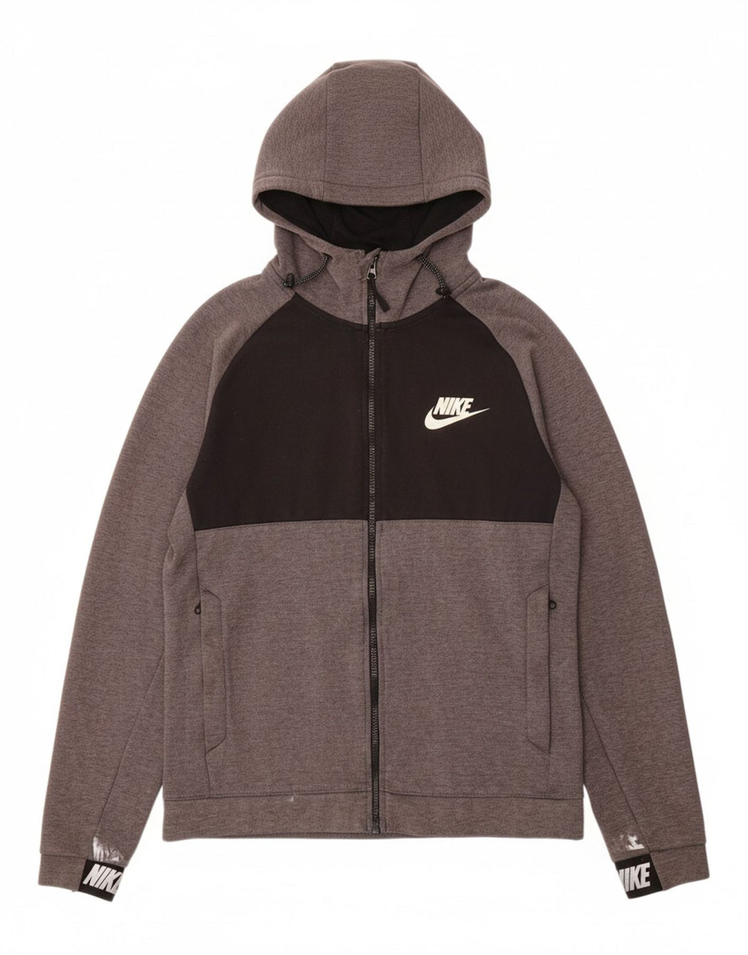 NIKE Mens Zip Hoodie Sweater Small Grey Colourblock Cotton