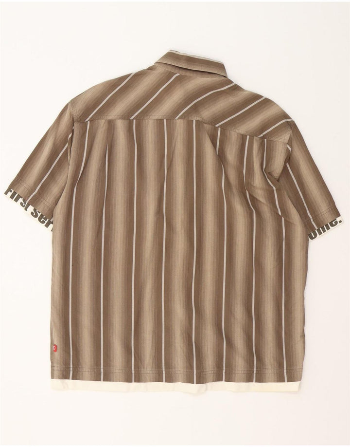 S.OLIVER Camicia grafica da uomo a maniche corte in cotone a righe marrone medio