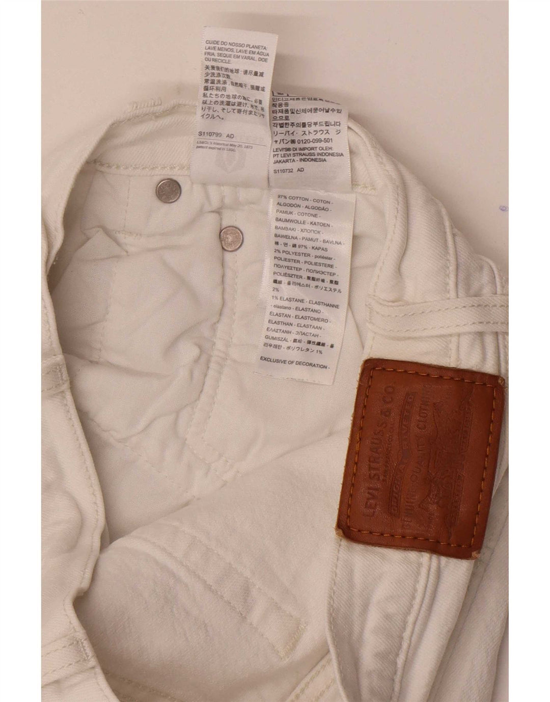 Jeans dritti a gabbia toracica da donna Levi's W30 L29 cotone bianco