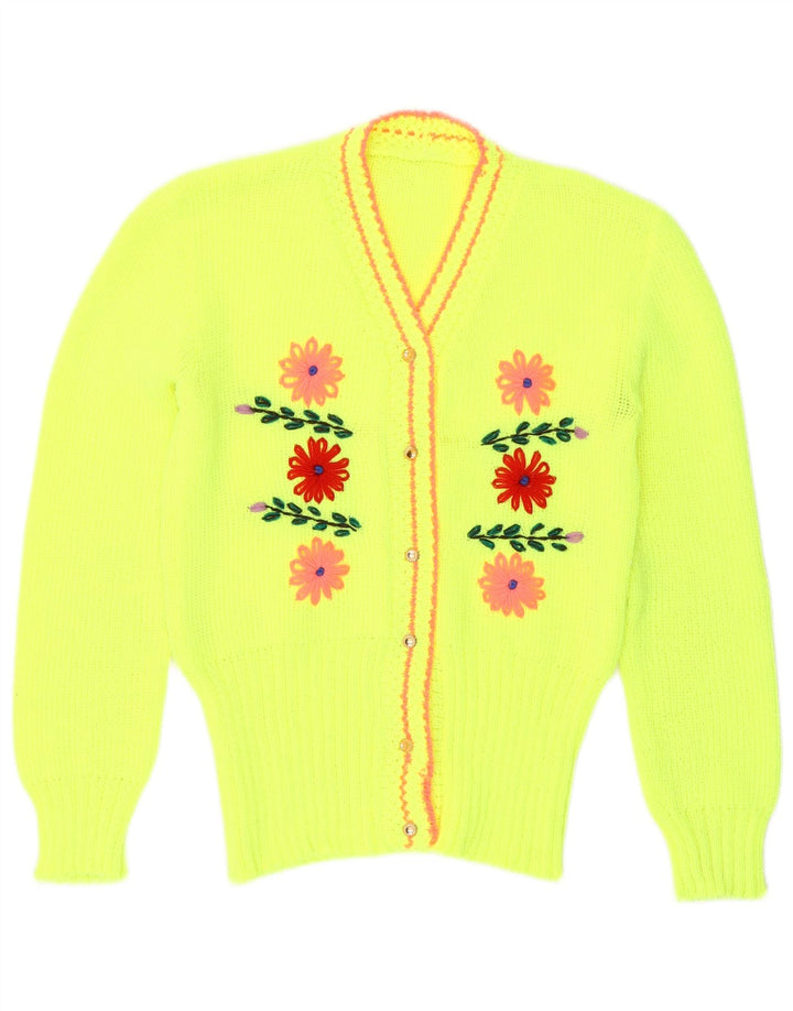Maglione cardigan da donna vintage UK 14 verde medio floreale