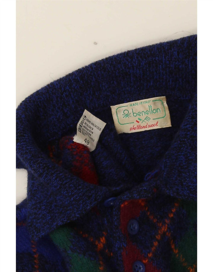 Maglione da uomo a collo alto Benetton IT 48 Small Blue Argyle/Diamond Wool
