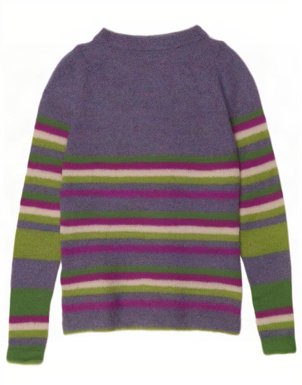 Maglione vintage da donna con collo dolcevita UK 12 a righe viola medio