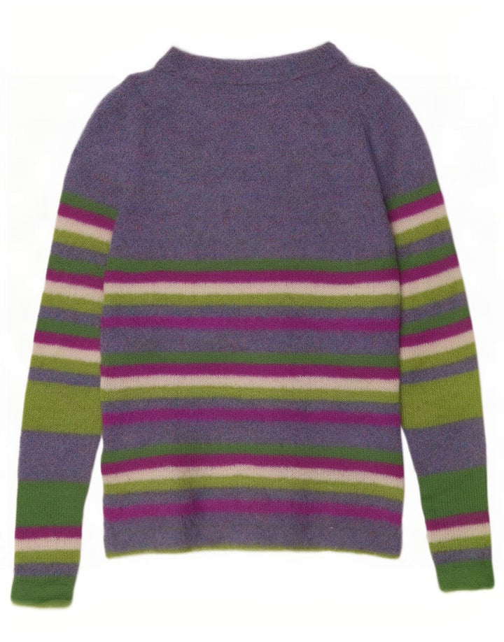 Maglione vintage da donna con collo dolcevita UK 12 a righe viola medio