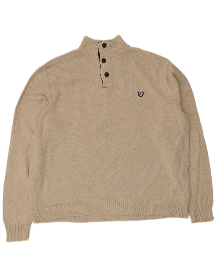 Maglione da uomo Chaps con collo a bottoni 2XL in cotone beige