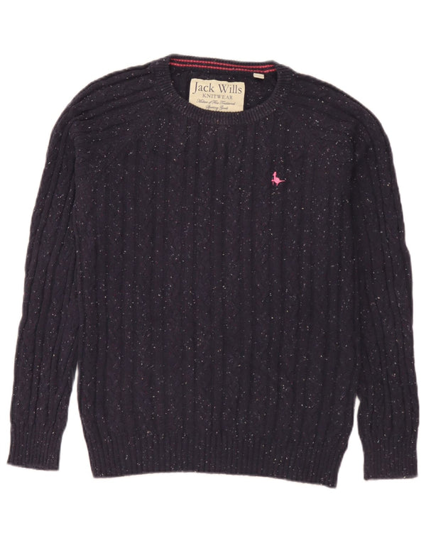 Maglione maglione con scollo a barca da donna Jack Wills UK 14 blu navy medio screziato