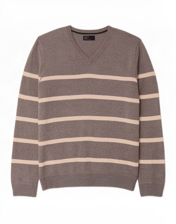 Maglione Gap da uomo con scollo a V XL in cotone a righe grigie