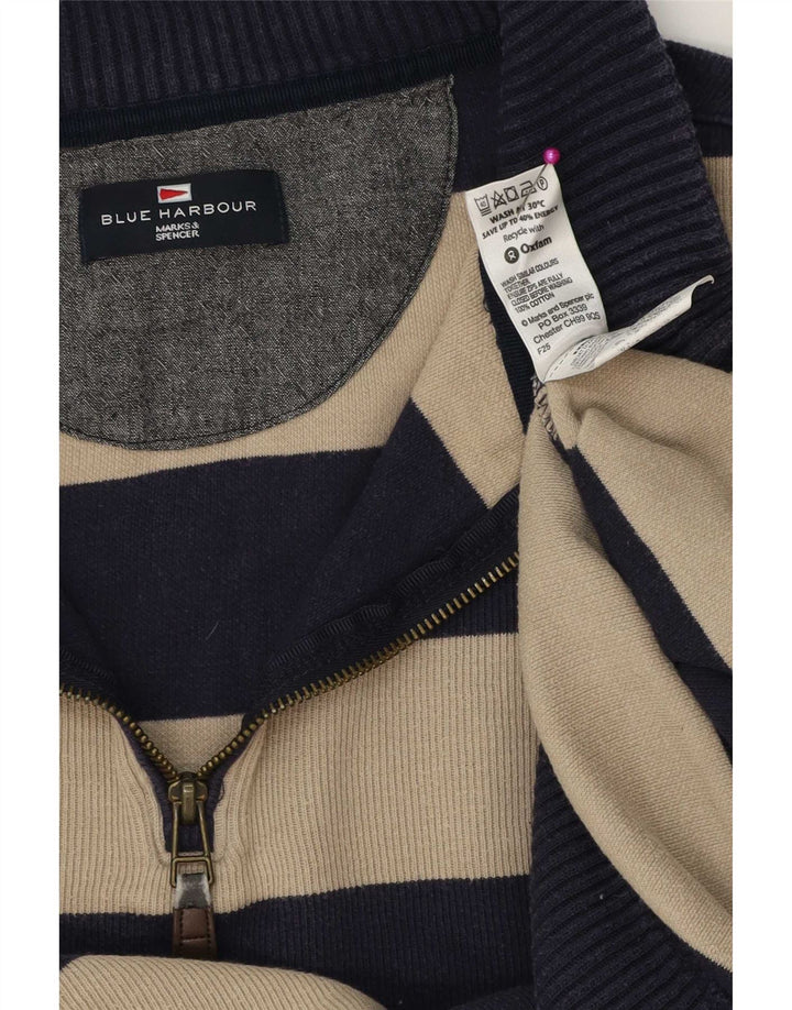 Maglione da uomo Marks & Spencer con zip e collo grande in cotone a righe blu navy