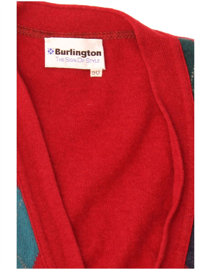 Maglione cardigan senza maniche da uomo Burlington IT 50 Large Red Argyle/Diamond
