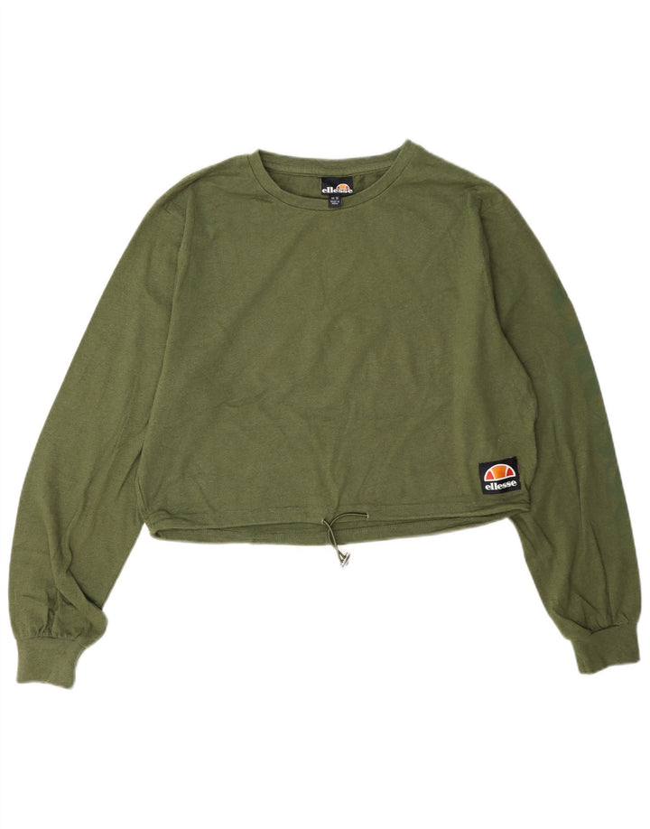 Top corto da donna Ellesse manica lunga UK 12 cotone verde medio
