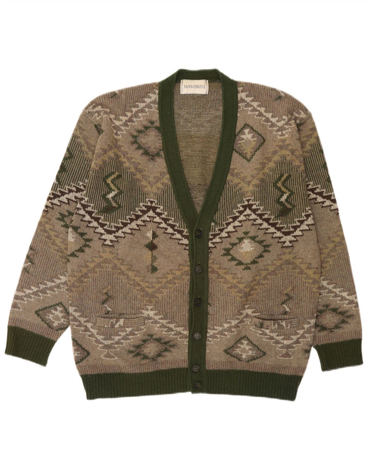 Maglione cardigan da uomo vintage in lana geometrica verde grande