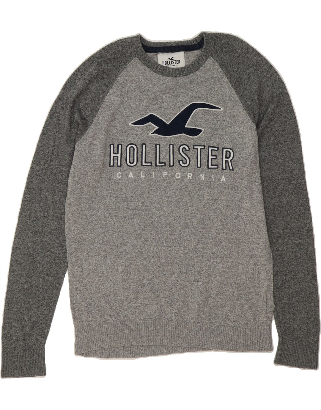 HOLLISTER Mens Graphic Crew Neck Jumper Sweater Medium Grey Cotton Vintage Hollister and Second-Hand Hollister from Messina Hembry 