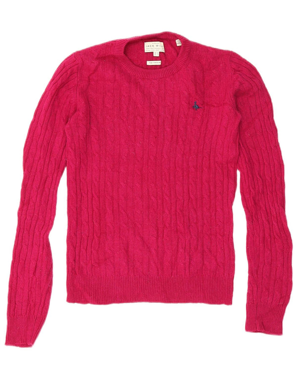 Maglione maglione girocollo da donna Jack Wills UK 10 piccolo lana merino rosa