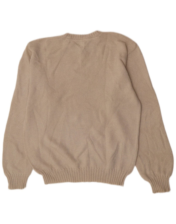 Amerigo Vespucci Maglione da uomo con scollo a V, grande, in lana vergine beige